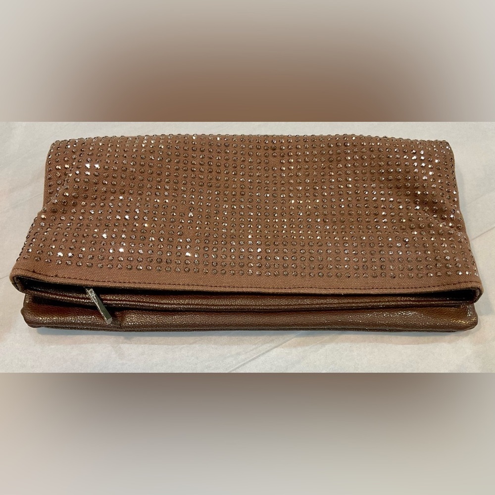 BCBGENERATION Lola Clutch Bronze Studed Fold Over Clutch Purse
